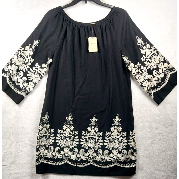 Studio West Apparel Floral Embroidered Tunic Women’s Dress Blk/Ivory Size S NWT - Picture 1 of 5